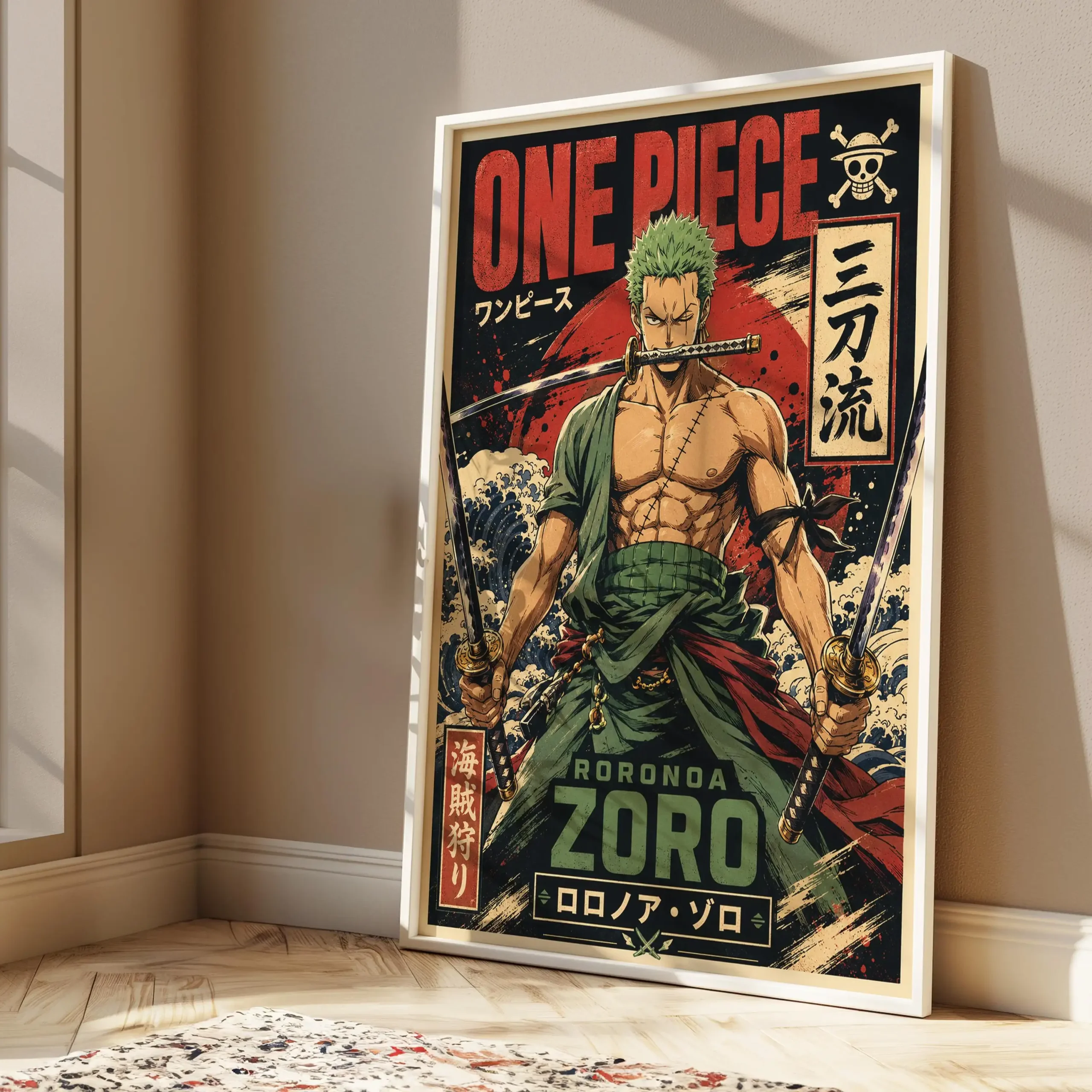 One Piece Roronoa Zoro Poster, Anime Swordsman Wall Art, Japanese Manga Style Print, Pirate Hunter Decor