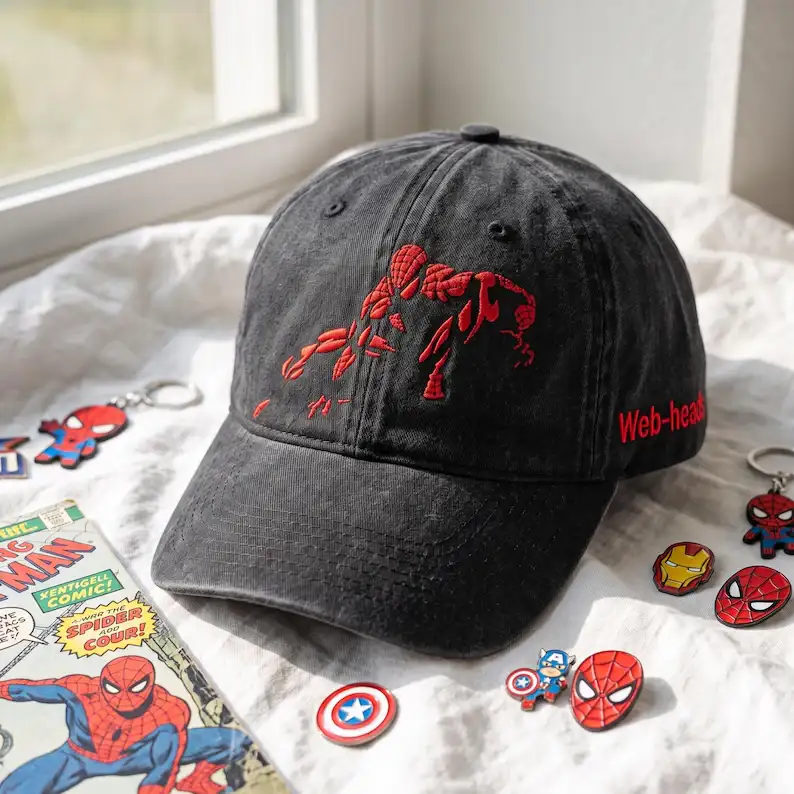 Minimalist Spider Hero Embroidered Vintage Dad Hat Outline Design Web Head Cap