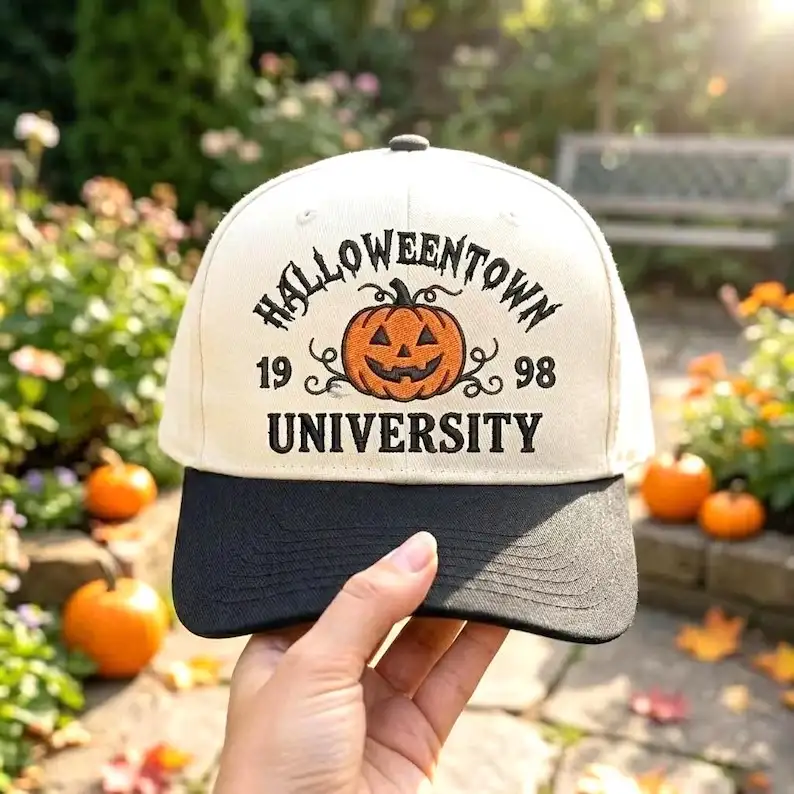 EMBROIDERED Halloween Town University 1998 Hat, Spooky Pumpkin Baseball Cap, Fall Season Jack O Lantern Hat, Retro Halloween Cap