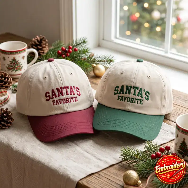 Embroidered Santa's Favorite Christmas Baseball Cap, Two-Tone Cotton Twill