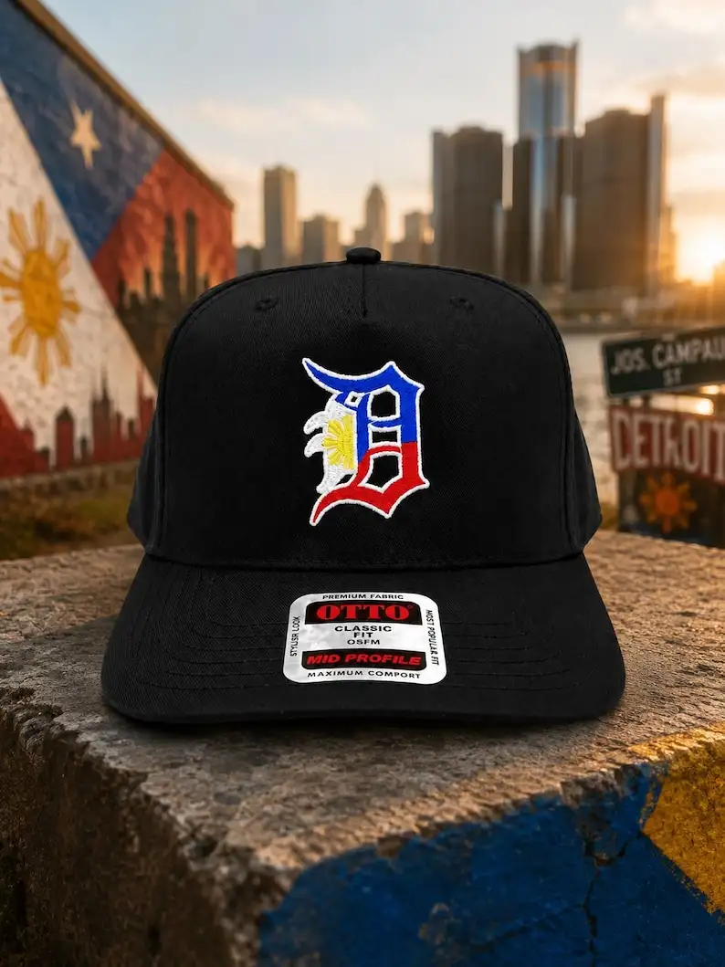 Detroit Filipino D Snapback Hat _ Philippine Flag Embroidered Streetwear