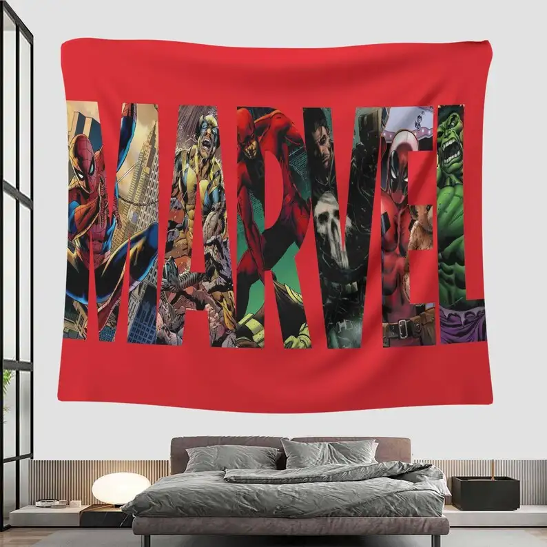 Superhero Room Decor, Avengers Wall Art, Comic Book Poster, Spider-Man Banner, Hulk Decor, Deadpool Tapestry, Wolverine Gift,Nerdy Room Flag