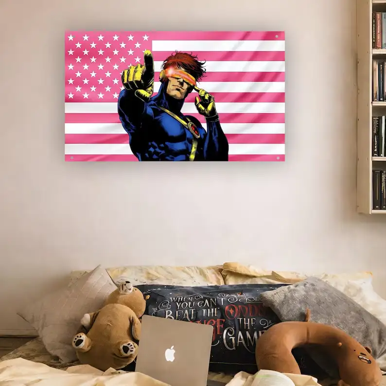 Cyclops Pink USA Flag _ X-Men Flag _ Pink American Flag Tapestry _ Superhero Wall Decor _ Comic Book Fan Gift