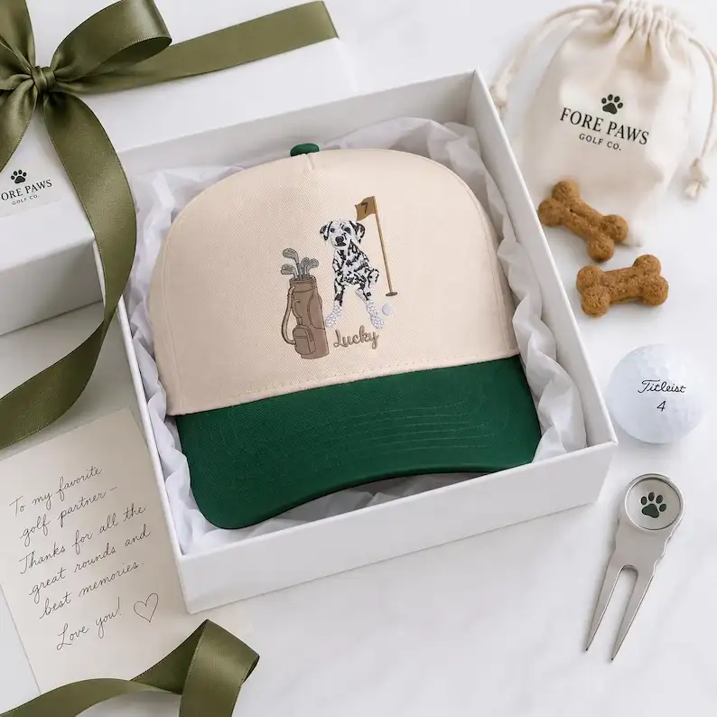 Custom Embroidered Pet Portrait Golf Hat, Personalized Trucker Hat from Photo, Golf Lover Gift, Dog Dad Hat