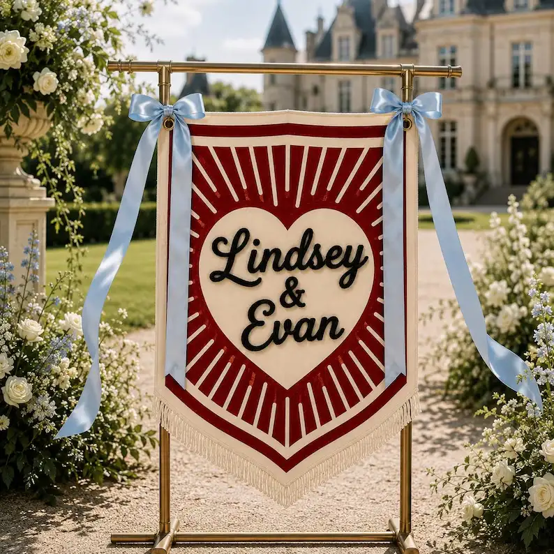 Embroidered Wedding Banner, Custom Last Name Entrance Sign, Cotton Fabric Keepsake, Wedding Flag, Marriage, Wedding Welcome