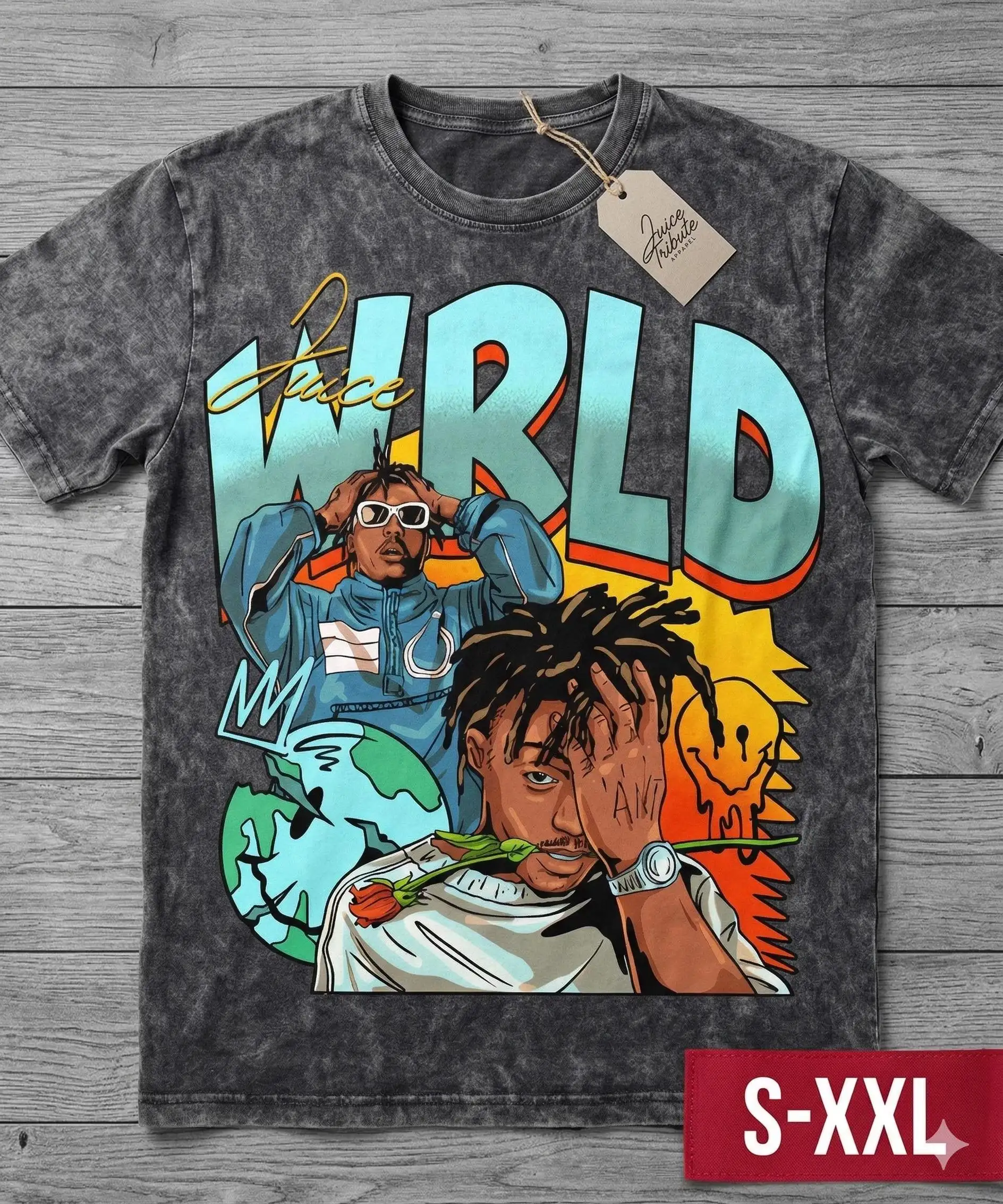 Jumbo Print Acid Washed Juice WRLD Vintage Styled Graphic T Shirt